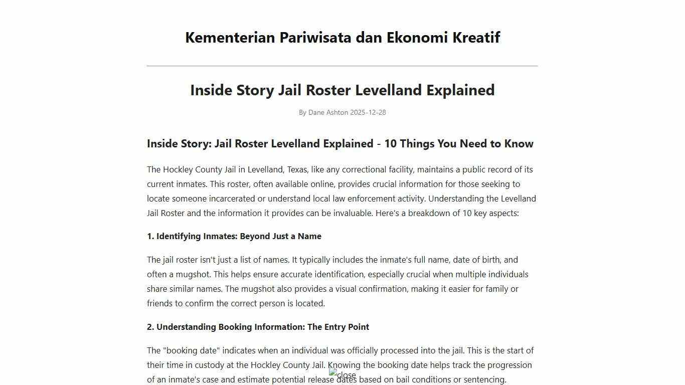 Inside Story Jail Roster Levelland Explained - Kementerian Pariwisata dan Ekonomi Kreatif