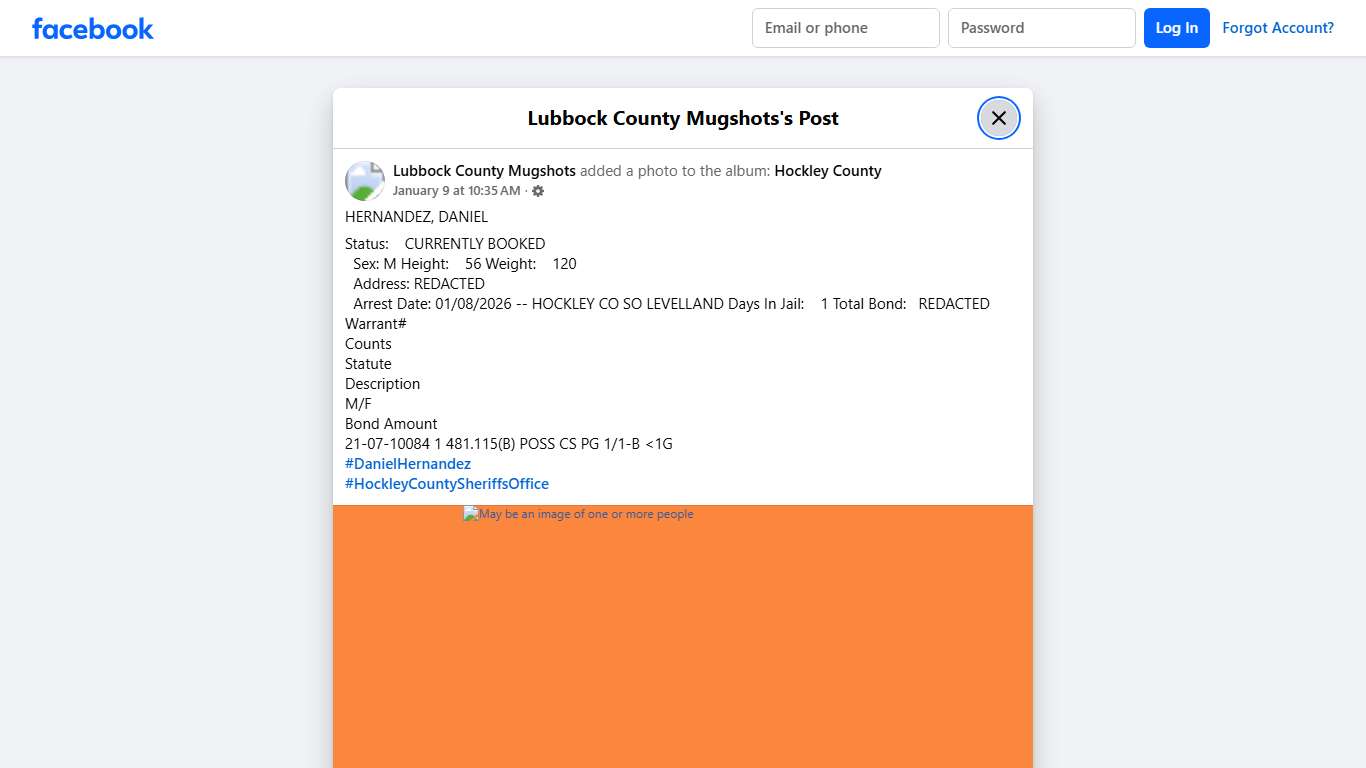 HERNANDEZ, DANIEL Status:... - Lubbock County Mugshots Facebook